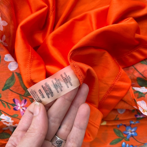 Calvin Klein Women’s Orange Floral Printed V Neck Sleeveless High Low Maxi Dress - Picture 6 of 8